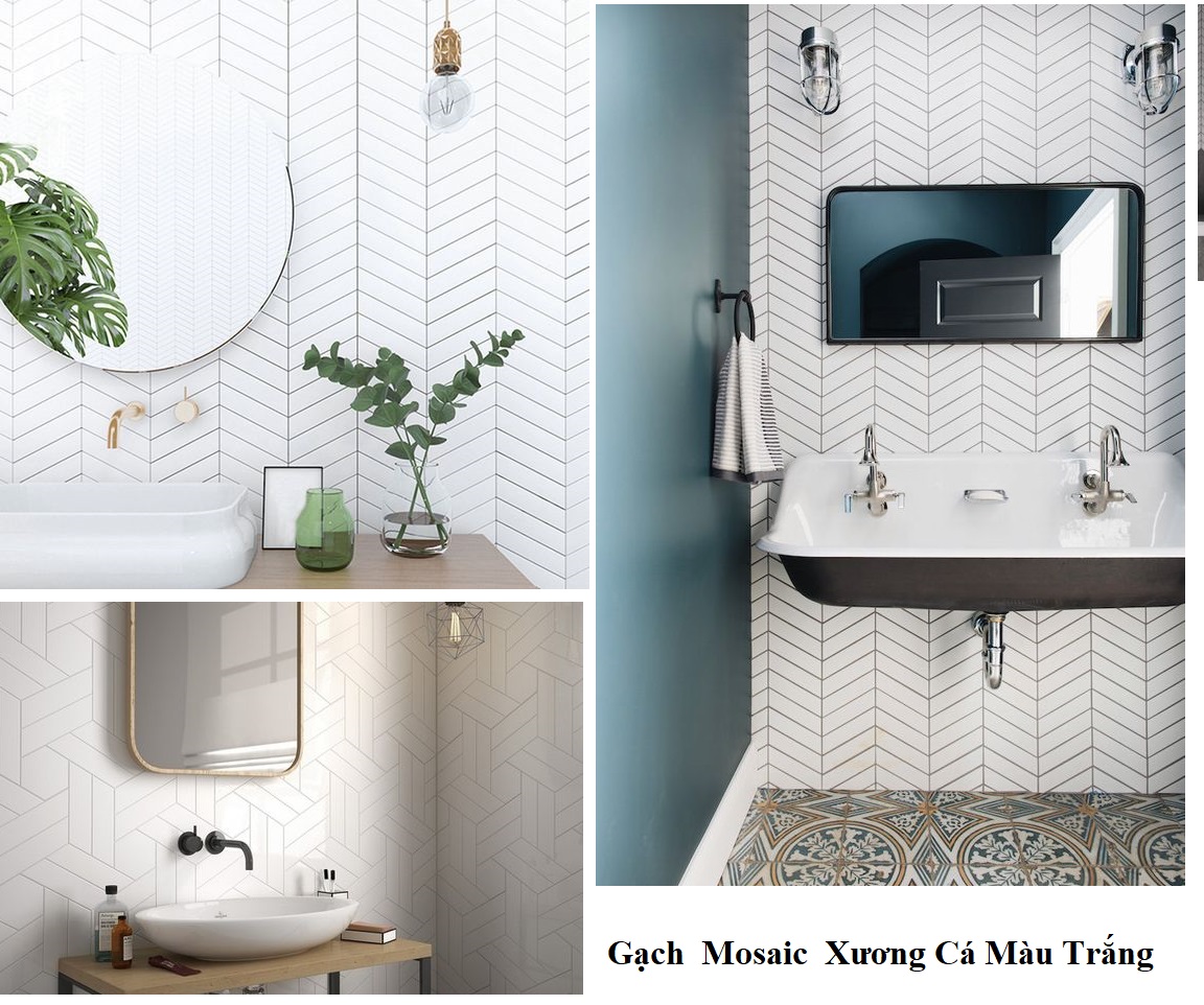 Gạch mosaic xương cá màu trắng