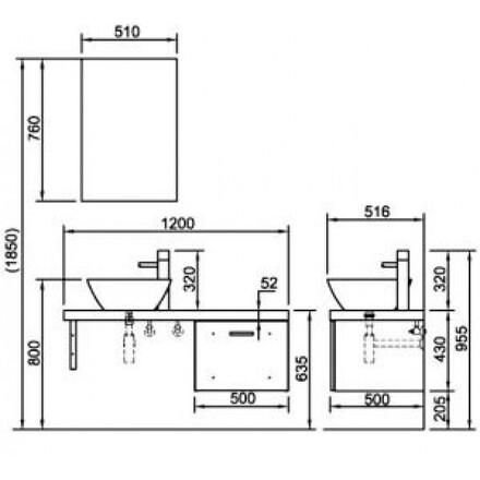 Bản vẽ bộ tủ lavabo CB1206-5QF-B INAX Bella