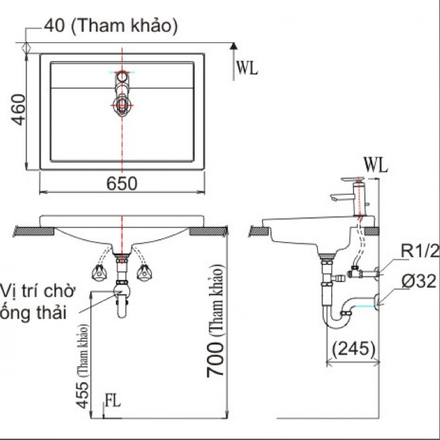 Bản vẽ bồn rửa mặt lavabo INAX L2397V