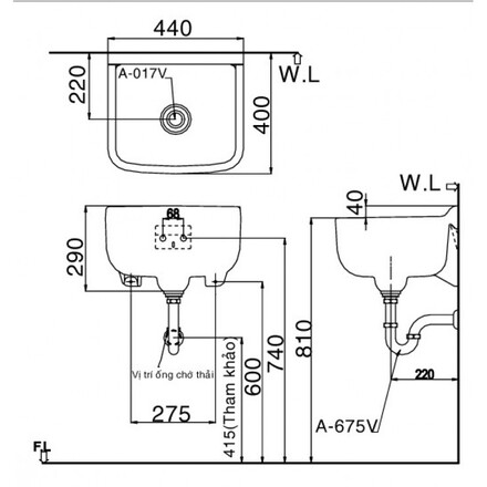 Bản vẽ bồn rửa mặt đa năng lavabo INAX S17V