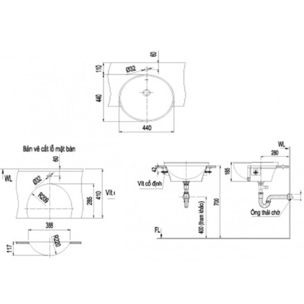 Bản vẽ bồn rửa mặt lavabo INAX L333V