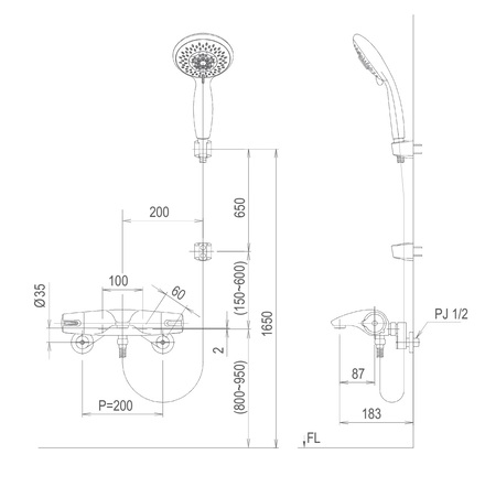 Bản vẽ kỹ thuật Vòi sen tắm nóng lạnh INAX BFV-213S