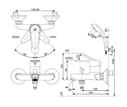 Bản vẽ kỹ thuật vòi sen tắm lạnh INAX BFV-1103S-4C