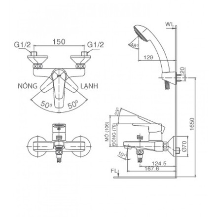 Bản vẽ kỹ thuật Vòi sen tắm nóng lạnh INAX BFV-1203S