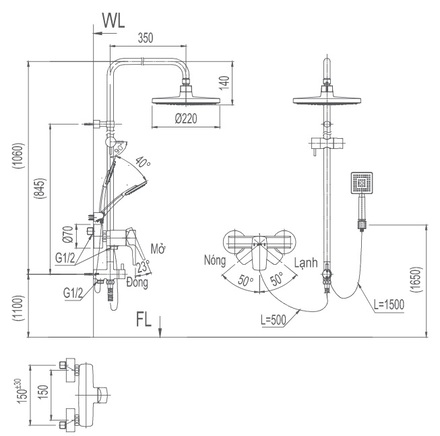 Bản vẽ kỹ thuật Vòi sen tắm nóng lạnh INAX BFV-50S