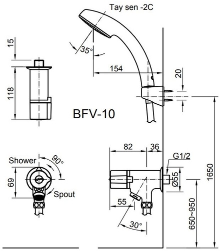 Bản vẽ kỹ thuật vòi sen tắm INAX BFV-10