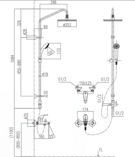 Bản vẽ sen cây INAX BFV-1305S nóng lạnh